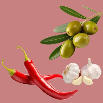 Condimento - estrazione di olive, aglio e peperoncino 0,25 lt Condimento - estrazione di olive, aglio e peperoncino 0,25 lt